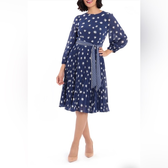 Maggy London navy polka dot midi dress-Size 14 - Picture 1 of 6